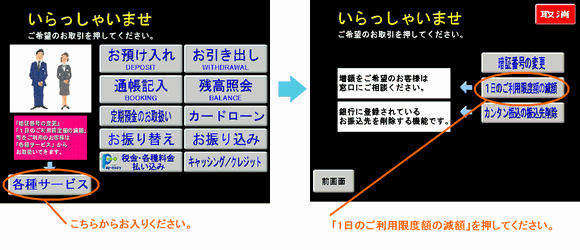 ご利用限度額変更サービスATM画面