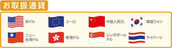外貨両替機のお取扱通貨