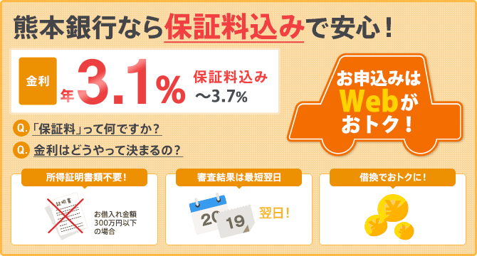 熊本銀行なら保証料込みで安心!