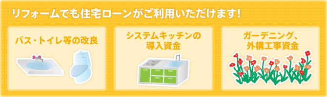 リフォームでも住宅ローンがご利用いただけます。