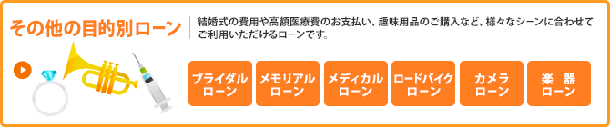 その他の目的別ローン／結婚式の費用や高額医療費のお支払い、趣味用品のご購入など、様々なシーンに合わせてご利用いただけるローンです。