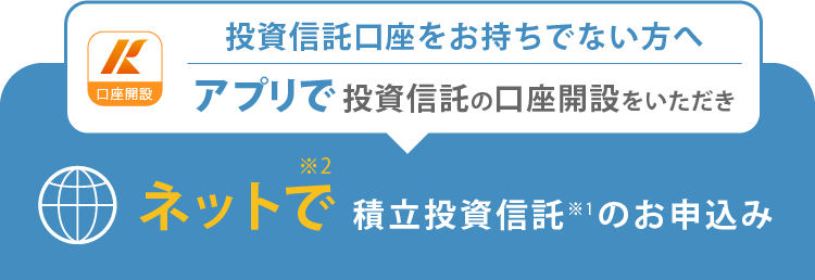 アプリで投資信託の口座を開設いただき、ネットで積立投資信託のお申込