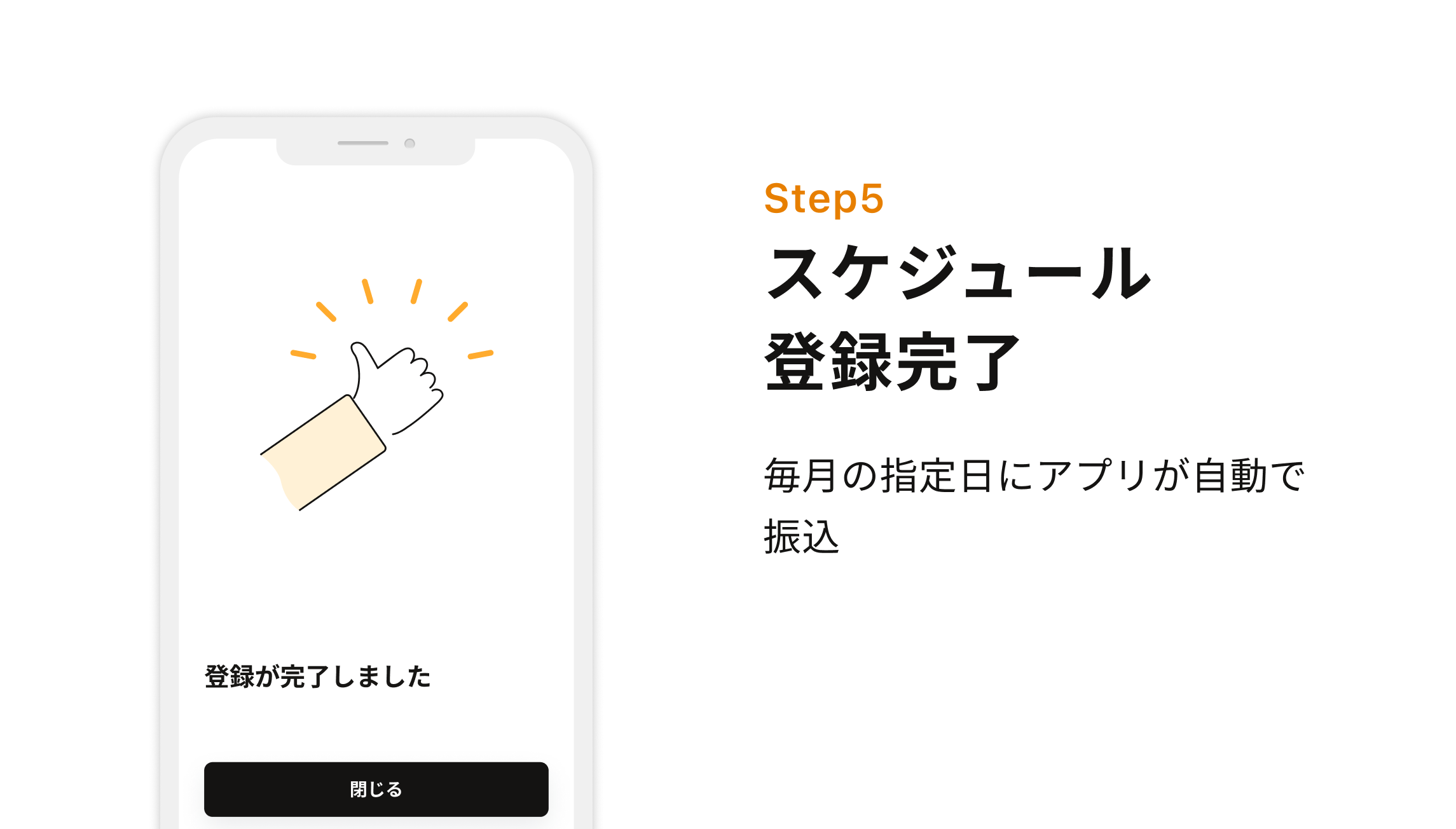 Step5 スケジュール登録完了 毎月の指定日にアプリが自動で振込