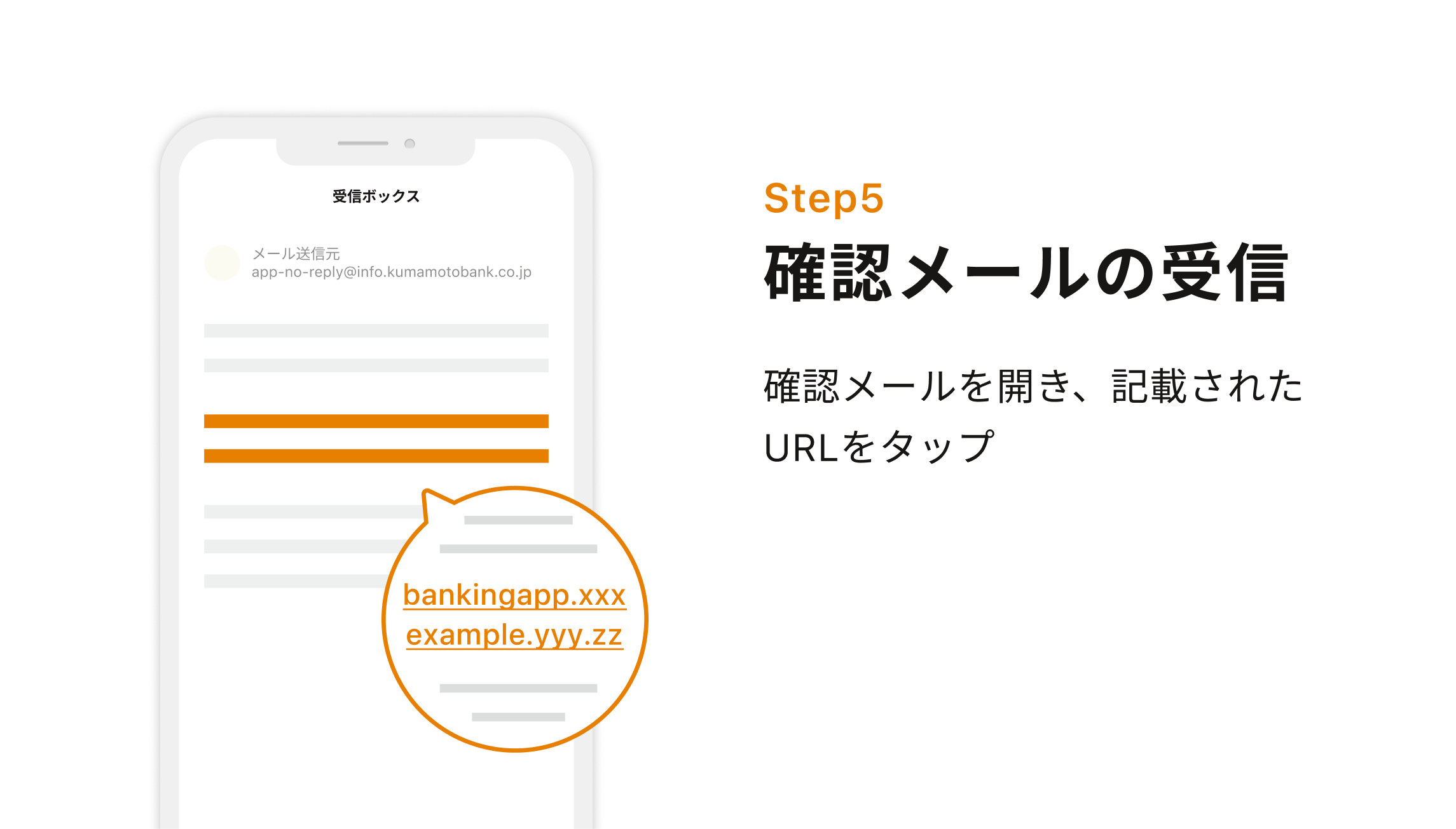 Step5 確認メールの受信　確認メールを開き、記載されたURLをタップ
