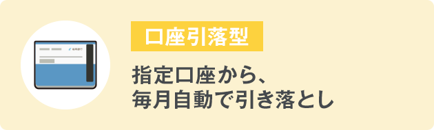 口座引落型 指定口座から、毎月自動で引き落とし