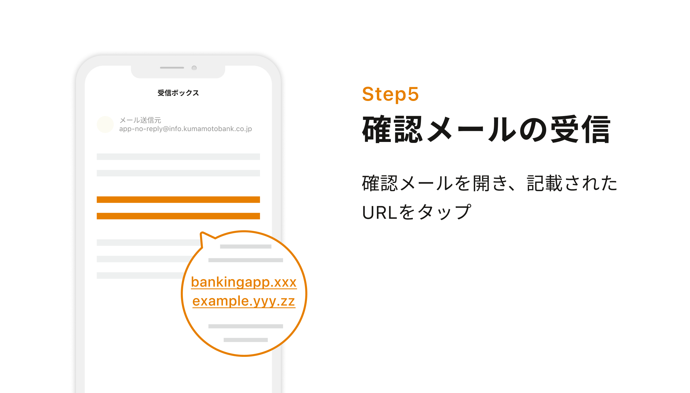 Step5 確認メールの確認　確認メールを開き、記載されたURLをタップ