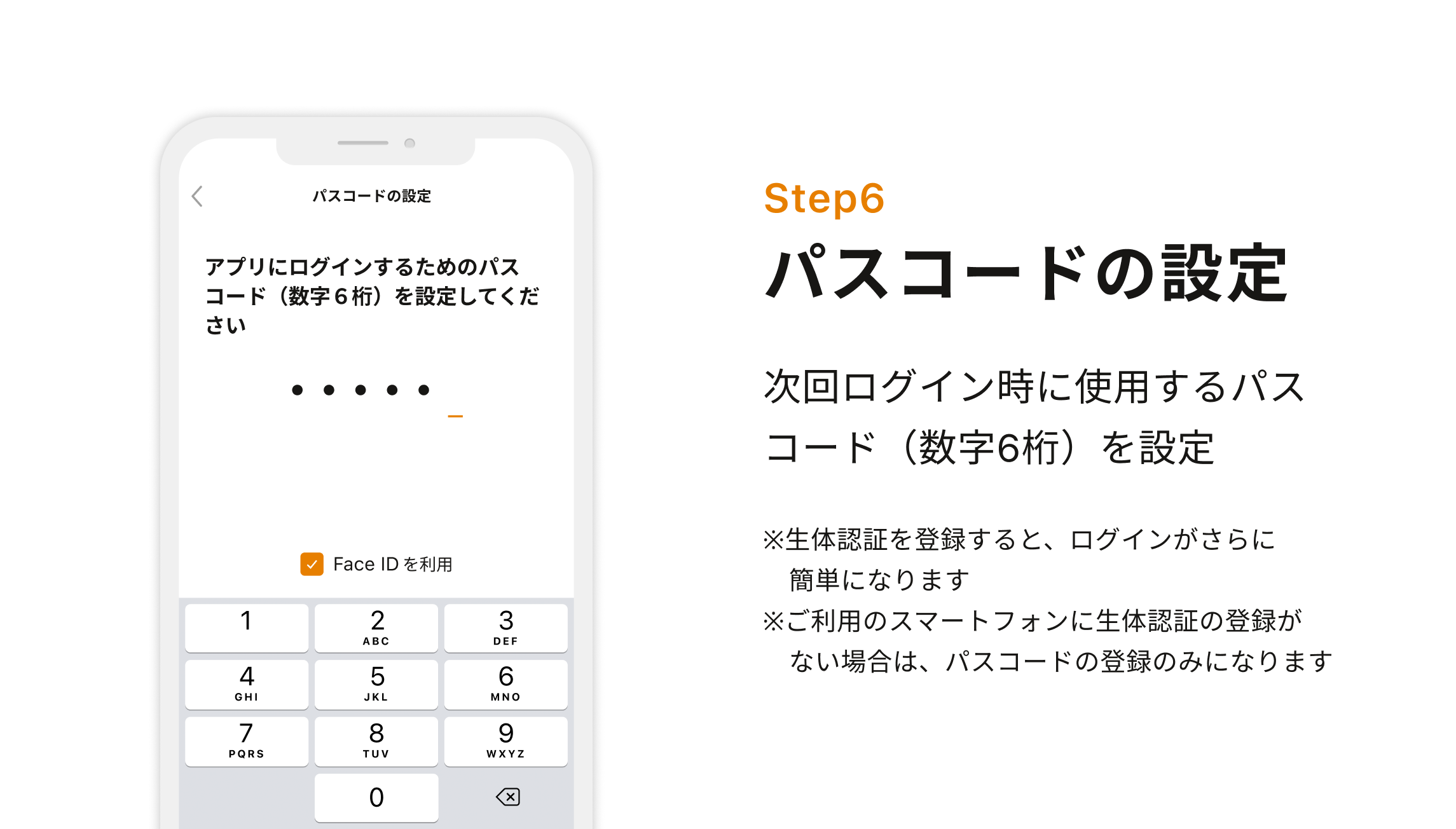 Step6 パスコードの設定　次回ログイン時に使用するパスコードを設定