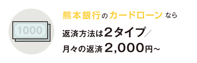 熊本銀行カードローンなら返済方法は２タイプ／月々の返済2,000円〜