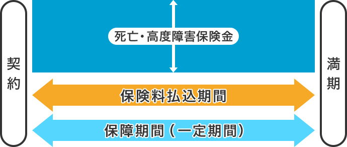 図:定期保険のイメージ/保険料払込期間と保障期間の満期が決まっており、その間の死亡・高度障害保険金は一定です。