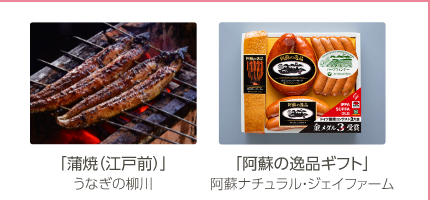 「蒲焼（江戸前）」うなぎの柳川、「阿蘇の逸品ギフト」阿蘇ナチュラル・ジェイファーム