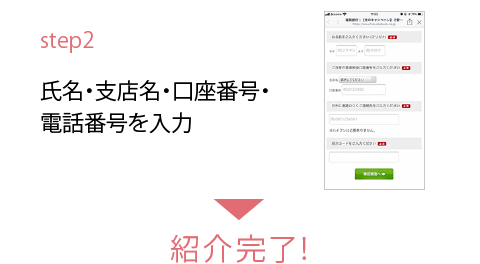 step2 氏名・支店番号・口座番号・電話番号を入力