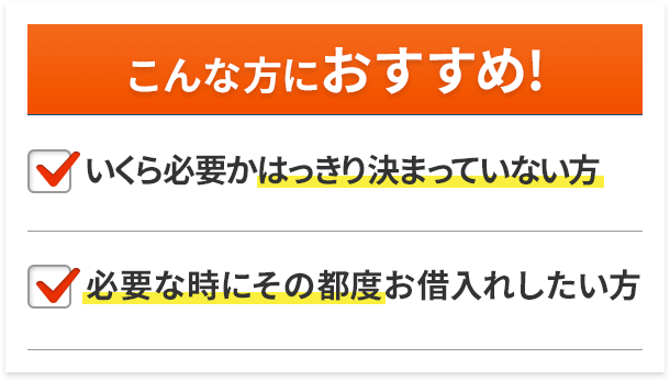 こんな方におすすめ! いくら必要かはっきり決まっていない方 必要な時にその都度お借入れしたい方