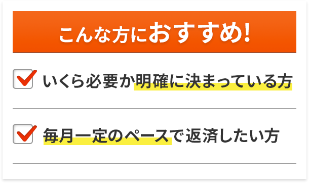 こんな方におすすめ! いくら必要か明確に決まっている方 毎月一定のペースで返済したい方